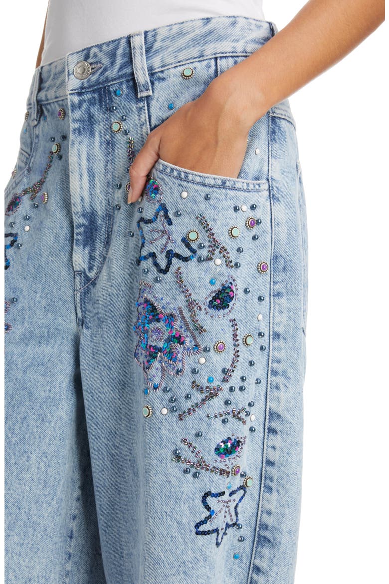 Natayal Embroidered Denim Bermuda Shorts, Alternate, color, LIGHT BLUE