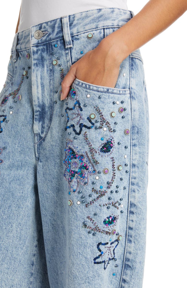 Isabel Marant Natayal Embroidered Denim Bermuda Shorts, Alternate, color,