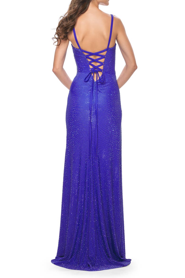 Rhinestone Embellished Jersey Gown with Square Neckline, Alternate, color, Royal Blue