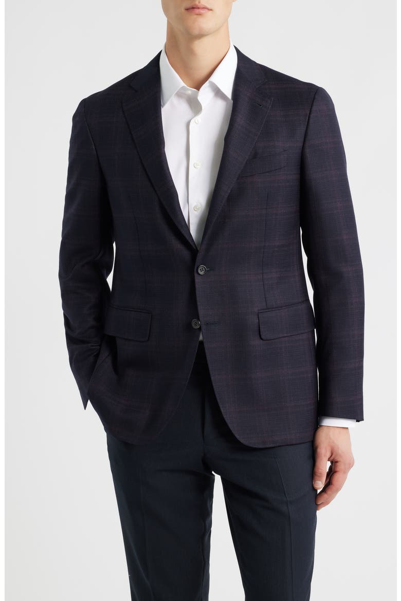 Kei Trim Fit Dark Red Plaid Super 130s Wool Sport Coat, Main, color, DARK REDs