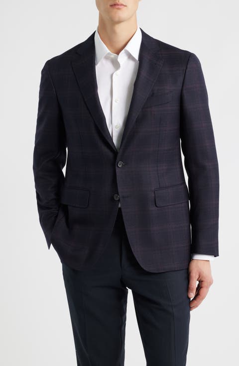 Kei Trim Fit Dark Red Plaid Super 130s Wool Sport Coat