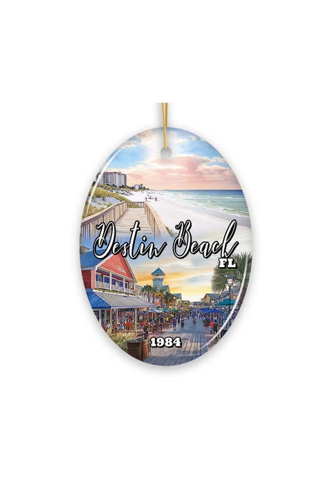 Destin Beach Emerald Coast Oval Ceramic Ornament