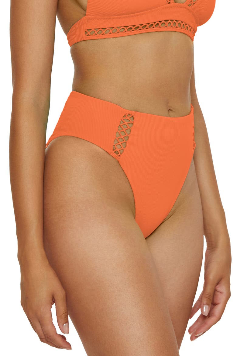 Modern Edge High Waist Bikini Bottoms, Alternate, color, CORAL ROSE