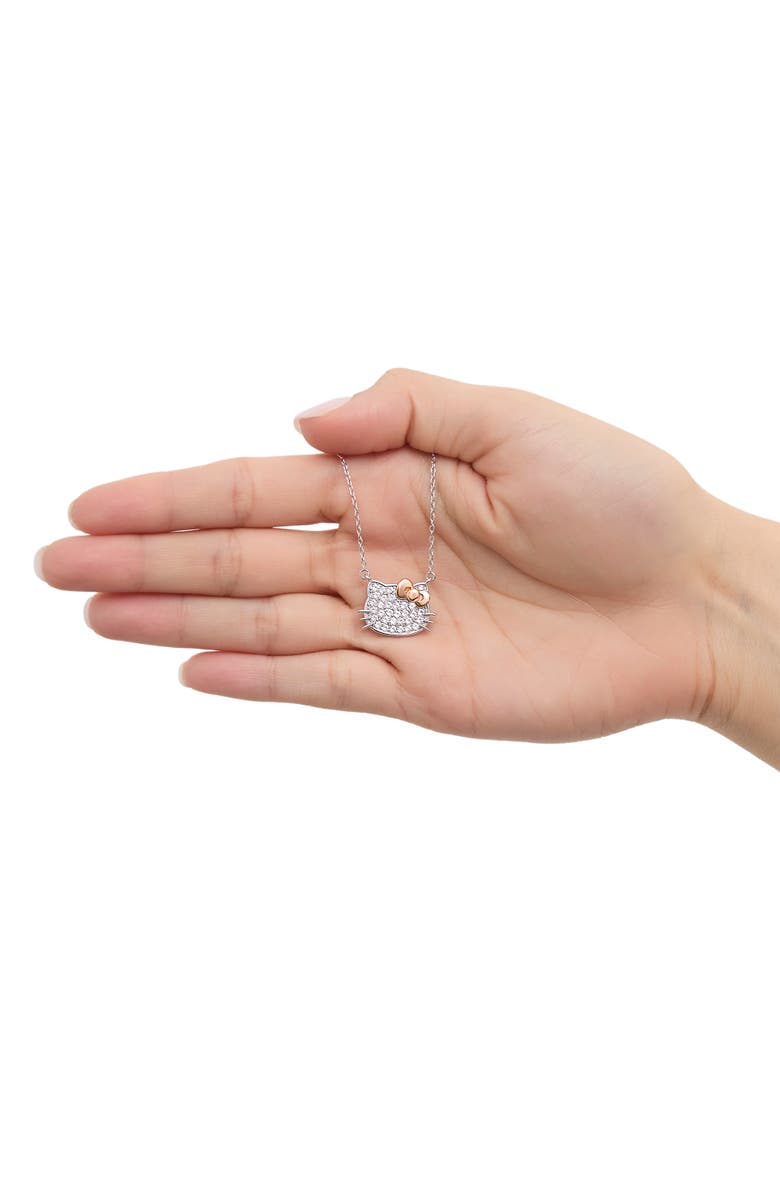 Hello Kitty White Sapphire Face Necklace, 18", Alternate, color, Silver/Pink