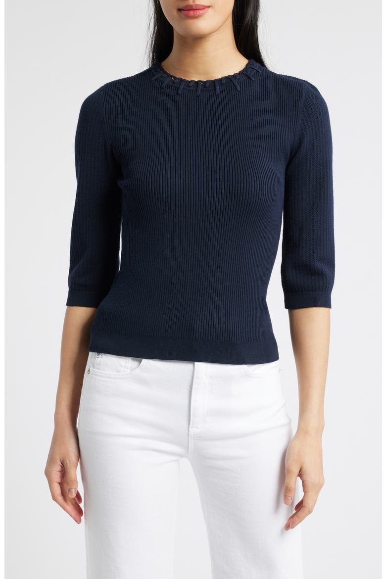 Elbow Sleeve Rib Sweater, Main, color, NAVY