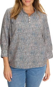 NIC+ZOE Sun Speckle Ruffle Neck Top