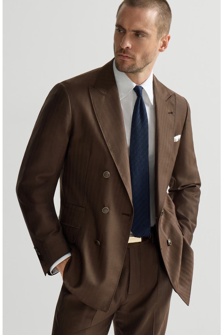 Virgin wool and cashmere one-and-a-half breasted deconstructed blazer, Alternate, color, Brown