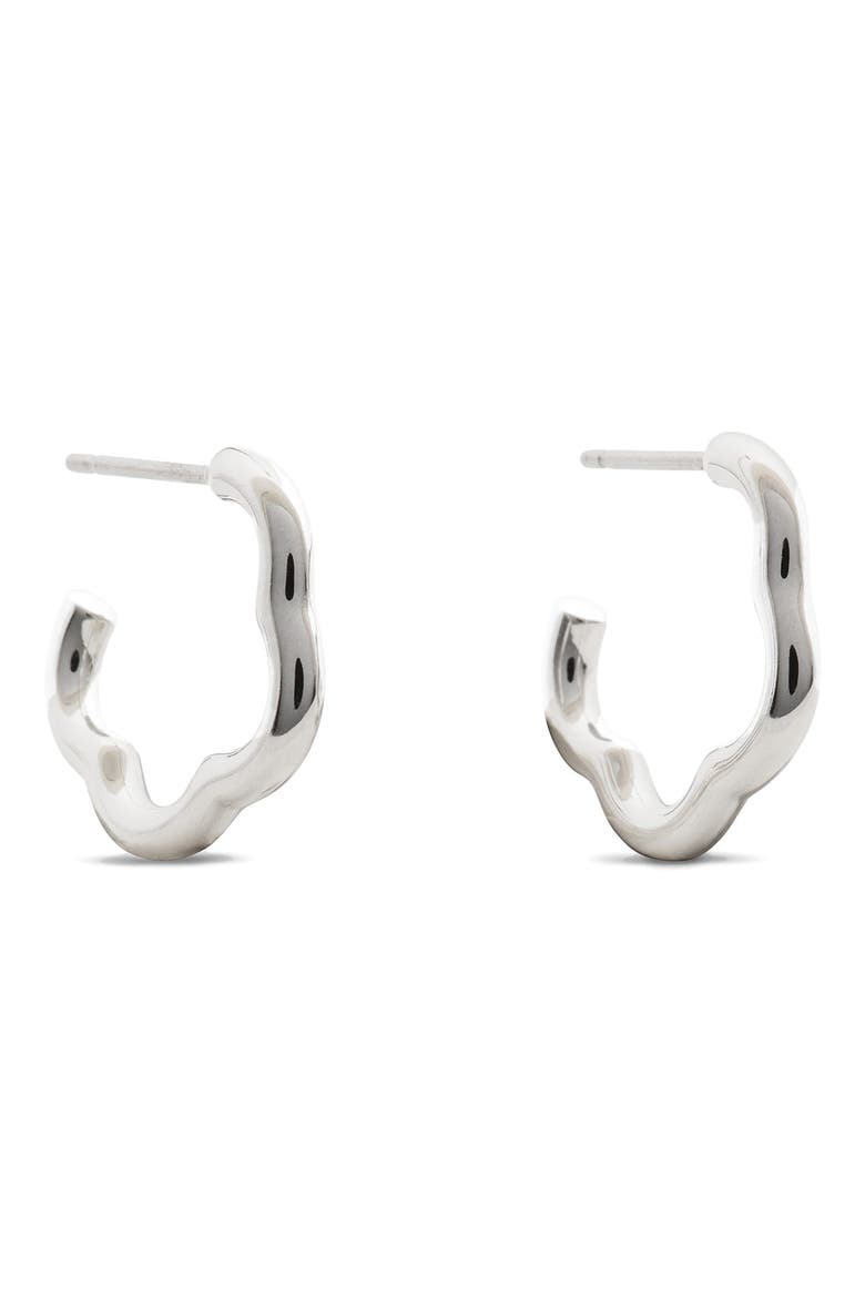 wave huggie hoop earrings, Main, color, SILVER