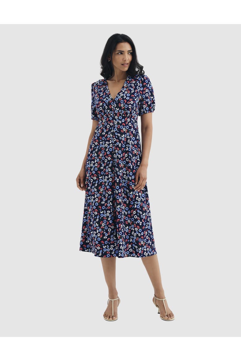 Petite Robyn Button Through Midi Dress, Main, color, Navy Daisy