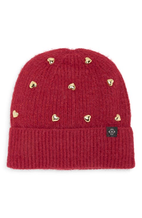 Heart Studs Knit Cuffed Beanie
