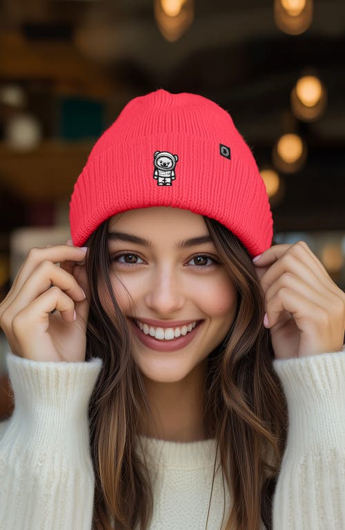 Dalix Ice Bear Beanie In Neon Pink