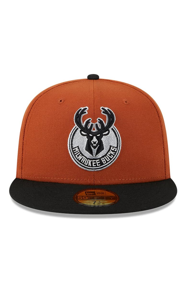 New Era Men's New Era Rust/Black Milwaukee Bucks Two-Tone 59FIFTY Fitted Hat, Alternate, color, 
