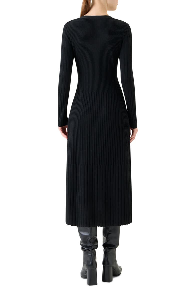 Mixed Rib Long Sleeve Virgin Merino Wool Sweater Dress, Alternate, color, BLACK