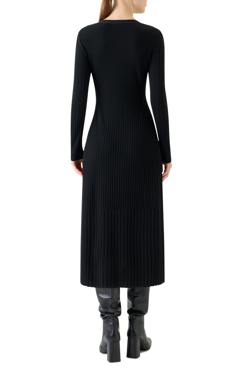 Akris punto Mixed Rib Long Sleeve Virgin Merino Wool Sweater Dress, Alternate, color, Black