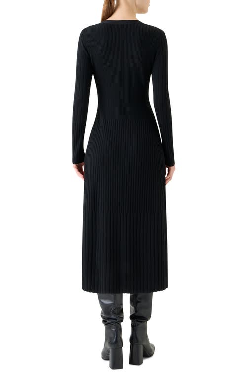 Akris Punto Mixed Rib Long Sleeve Virgin Merino Wool Sweater Dress In Black