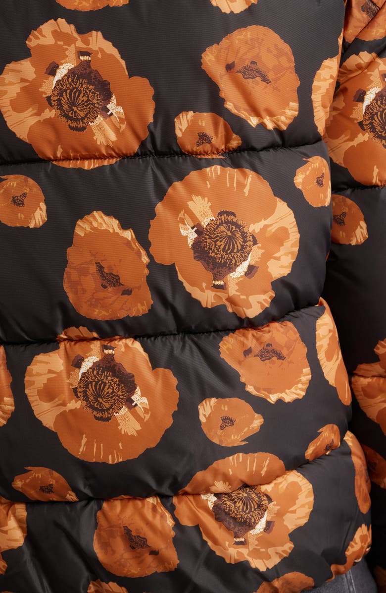 Save The Duck Sugar Water Resistant Floral Puffer Jacket with High Pile Fleece Trim, Alternate, color, Macro Beige/Brown Flowers