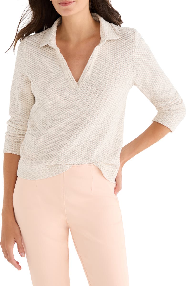 NIC+ZOE Tuck Stitch Knit Polo, Main, color, Neutral Multi