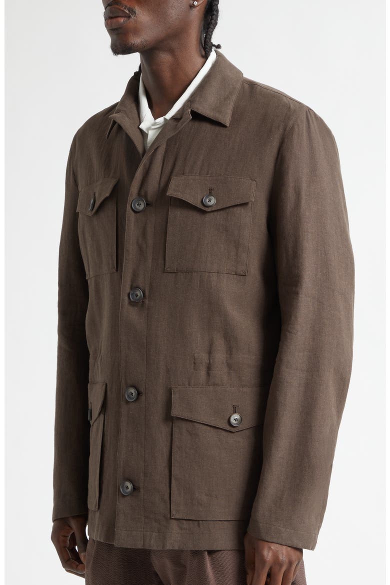Linen & Cotton Poplin Field Jacket, Alternate, color, CHOCOLATE