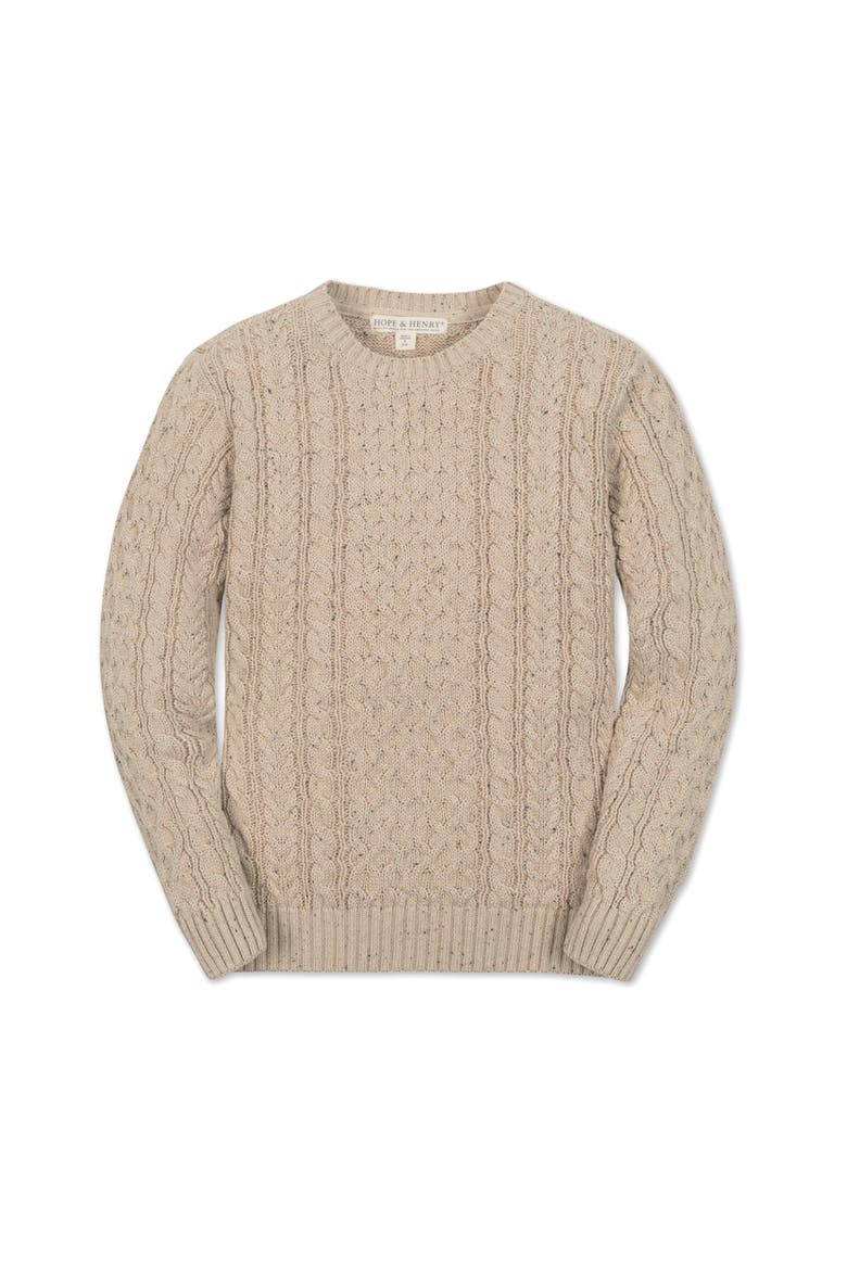Kids' Organic Long Sleeve Fisherman Cable Pullover Sweater, Main, color, Natural Fleck