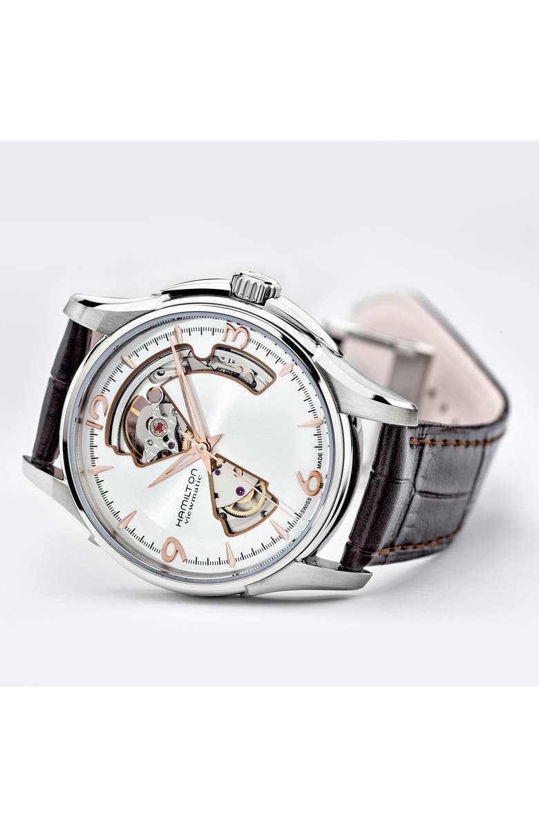 Hamilton Jazzmaster Open Heart Automatic Leather Strap Watch, 40mm, Alternate, color,