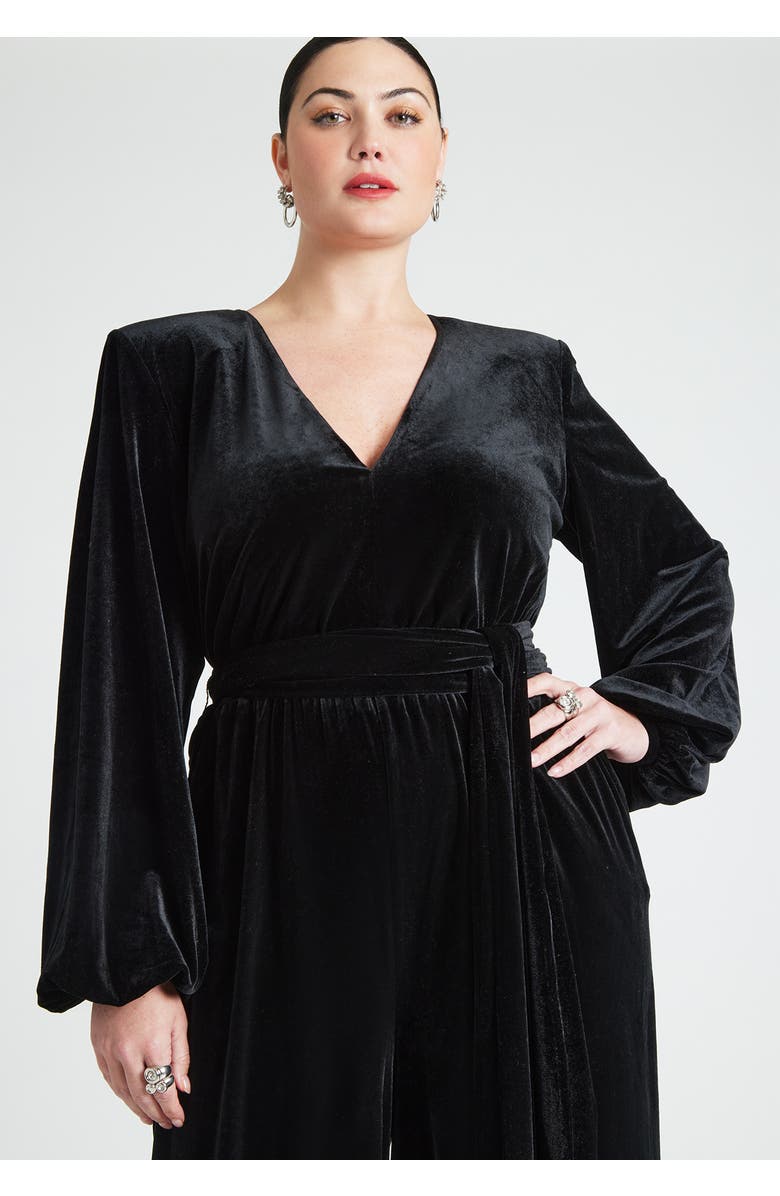ELOQUII Velvet Wide Leg Jumpsuit, Alternate, color, Black Onyx