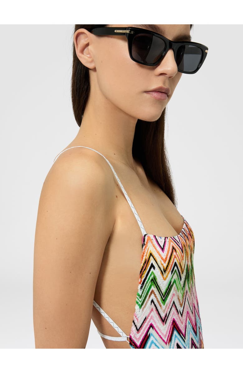 Missoni One-piece Swimsuit In Stretch Viscose With Lace And Zigzag Pattern, Alternate, color, Multicoloured