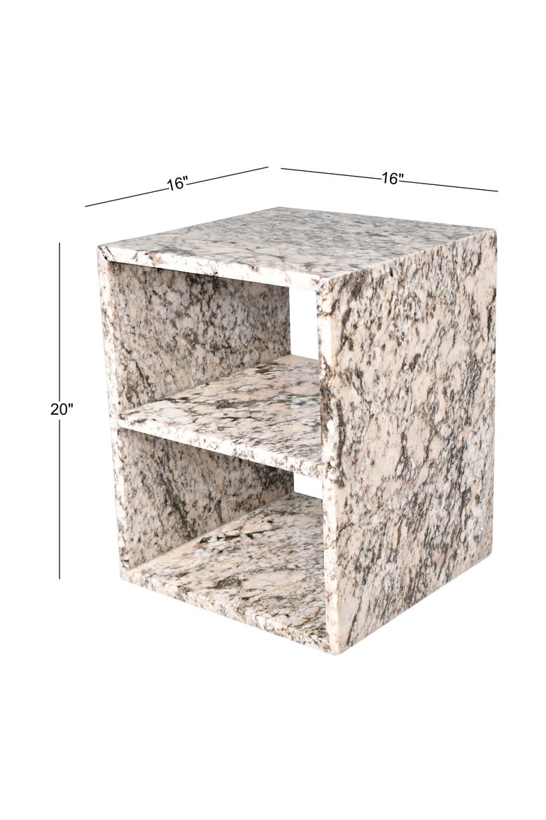 Sloane Modern Genuine Marble Square End Table with Open Shelf, Solid Stone Storage Side Accent Table for Living Room, Alternate, color, Beige/Dark Taupe