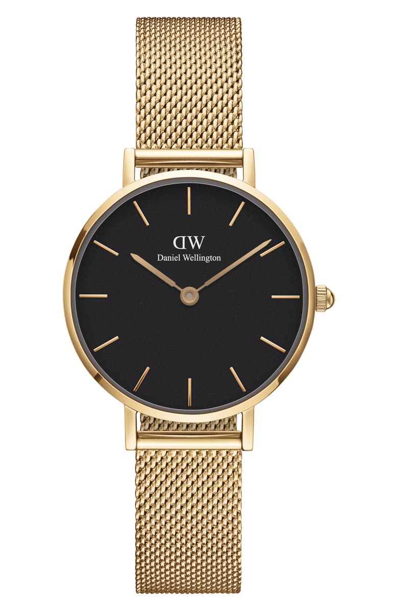 Daniel Wellington Petite Evergold Mesh Strap Watch, 28mm, Main, color, Gold/ Black