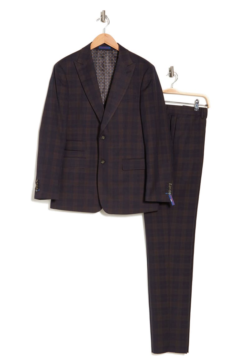 Plaid Two Button Peak Lapel Suit, Alternate, color, BLUE
