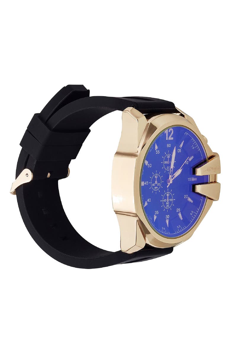 Ed Hardy Quartz Silicone Strap Watch, 44mm, Alternate, color, Black