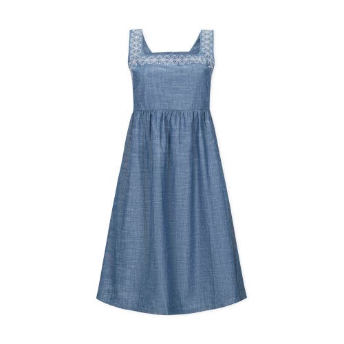 Shop Hope & Henry Organic Chambray Dress With Embroidery In Blue Chambray
