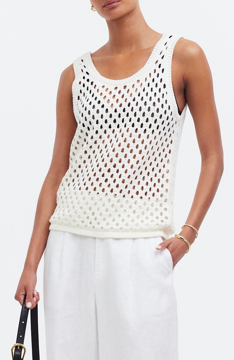 Madewell Open Stitch Sweater Tank, Main, color, Bright Ivory