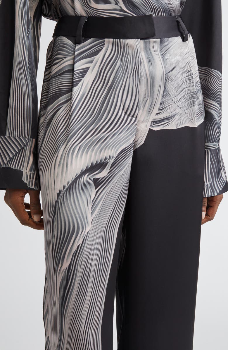 Jason Wu Collection Dancing Pleat Print Satin Straight Leg Pants, Alternate, color, Black / Pink