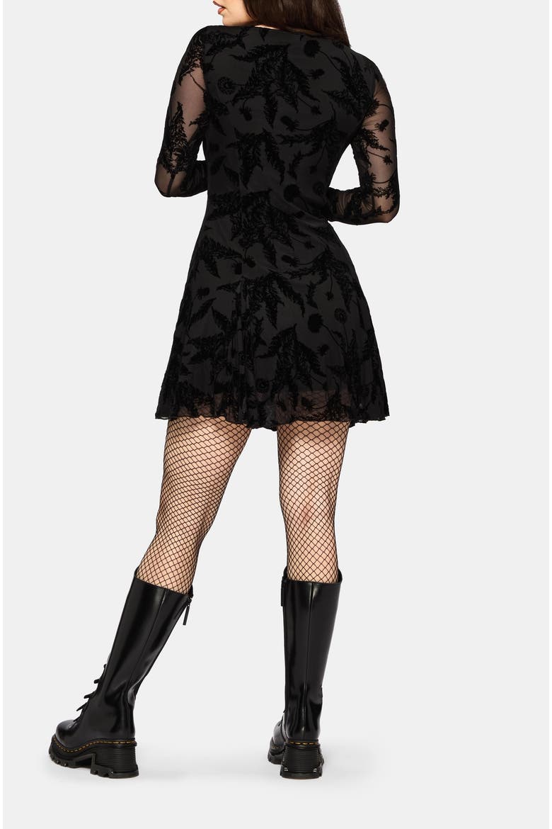 Cimora Dandelion Flocked Mesh Mini Dress, Alternate, color, Black