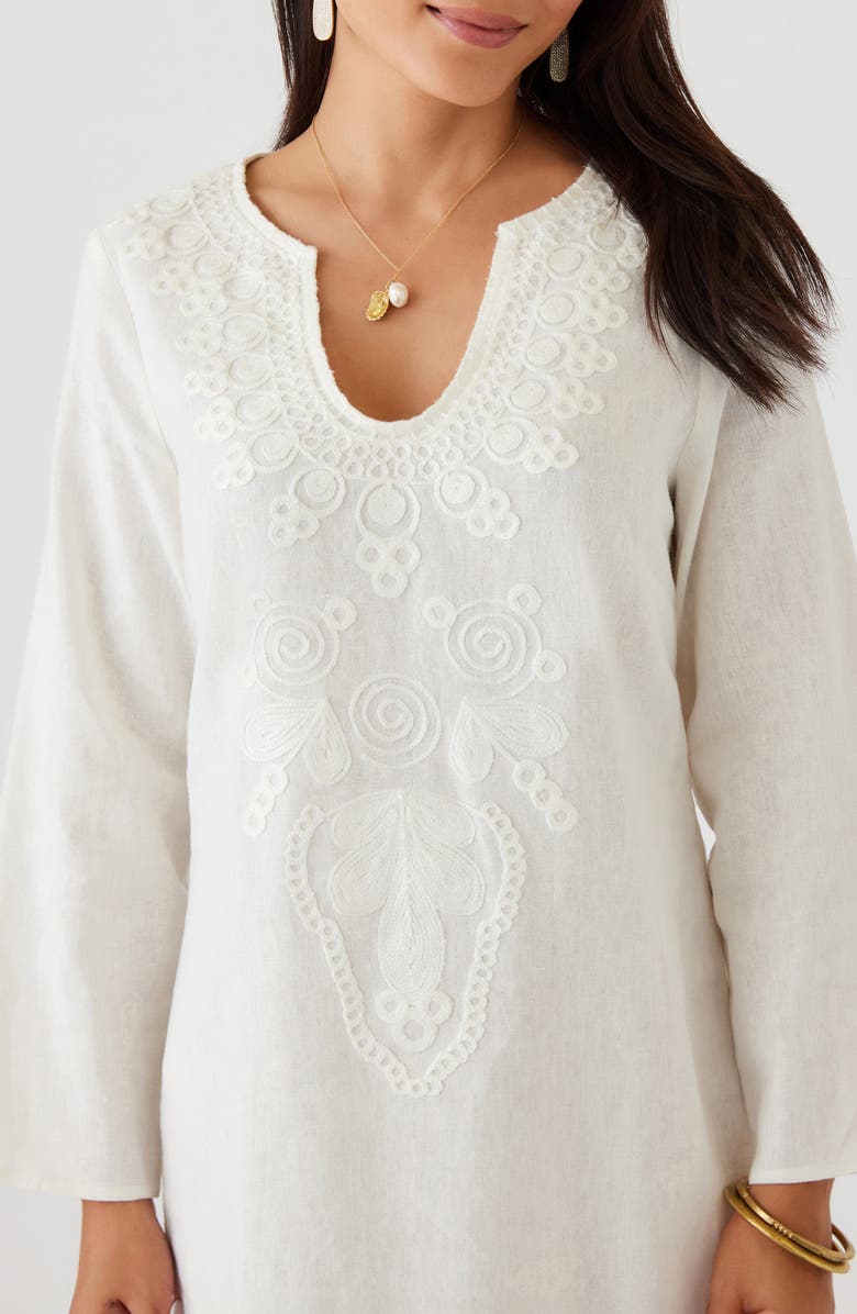 Karen Kane The St. Barts Embroidered Long Sleeve Linen Blend Dress, Alternate, color, 