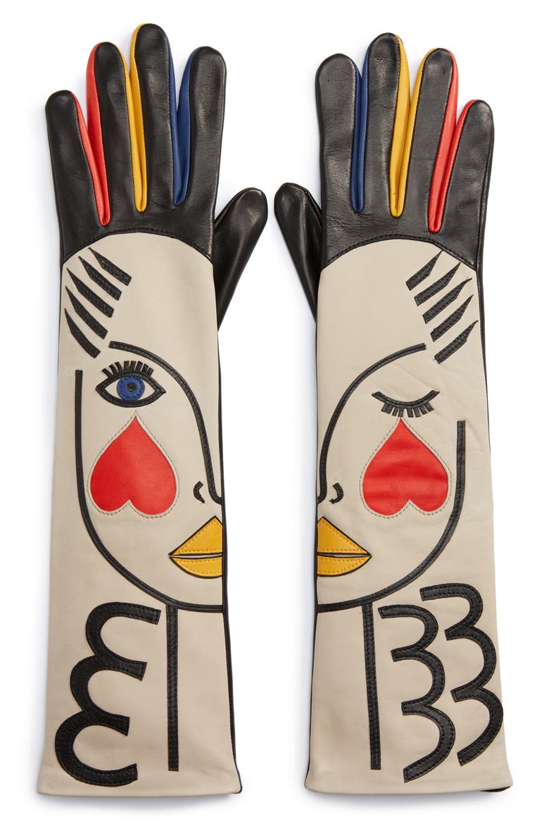 Double Moi Lambskin Leather Gloves, Alternate, color, RED MULTI