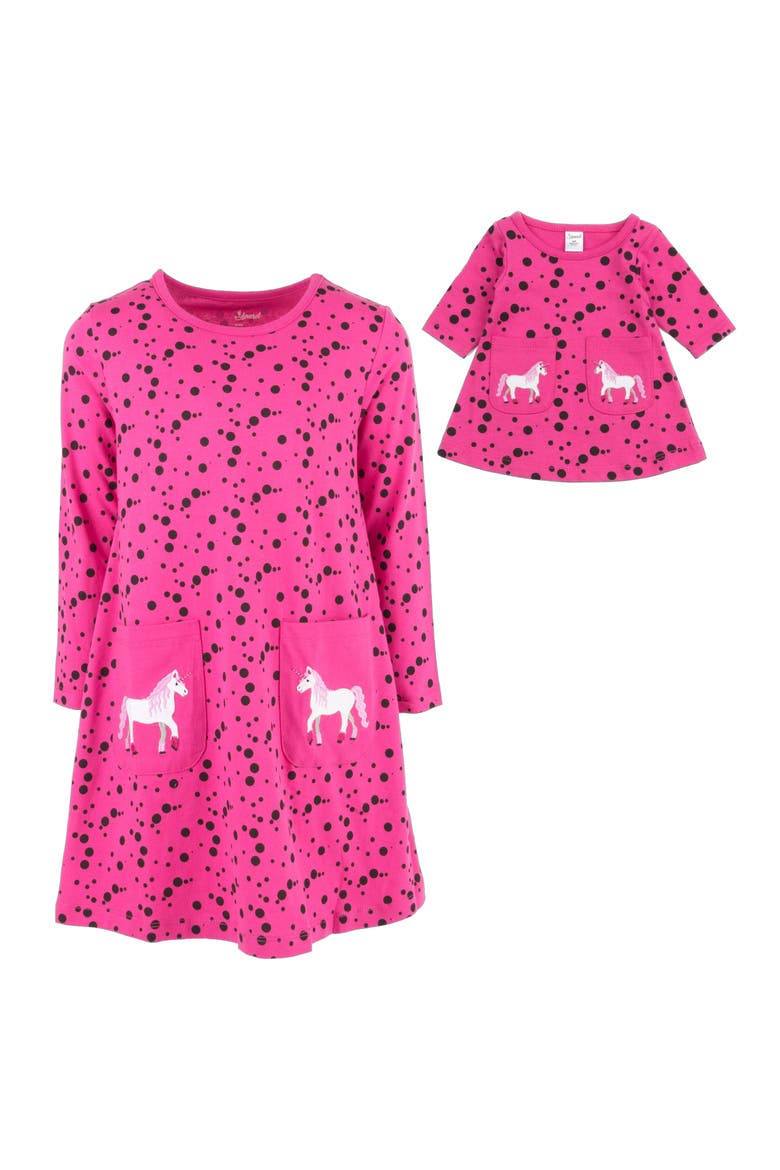Girls Cotton Dress with Matching Doll Dress, Printed Design, Alternate, color, DOTS