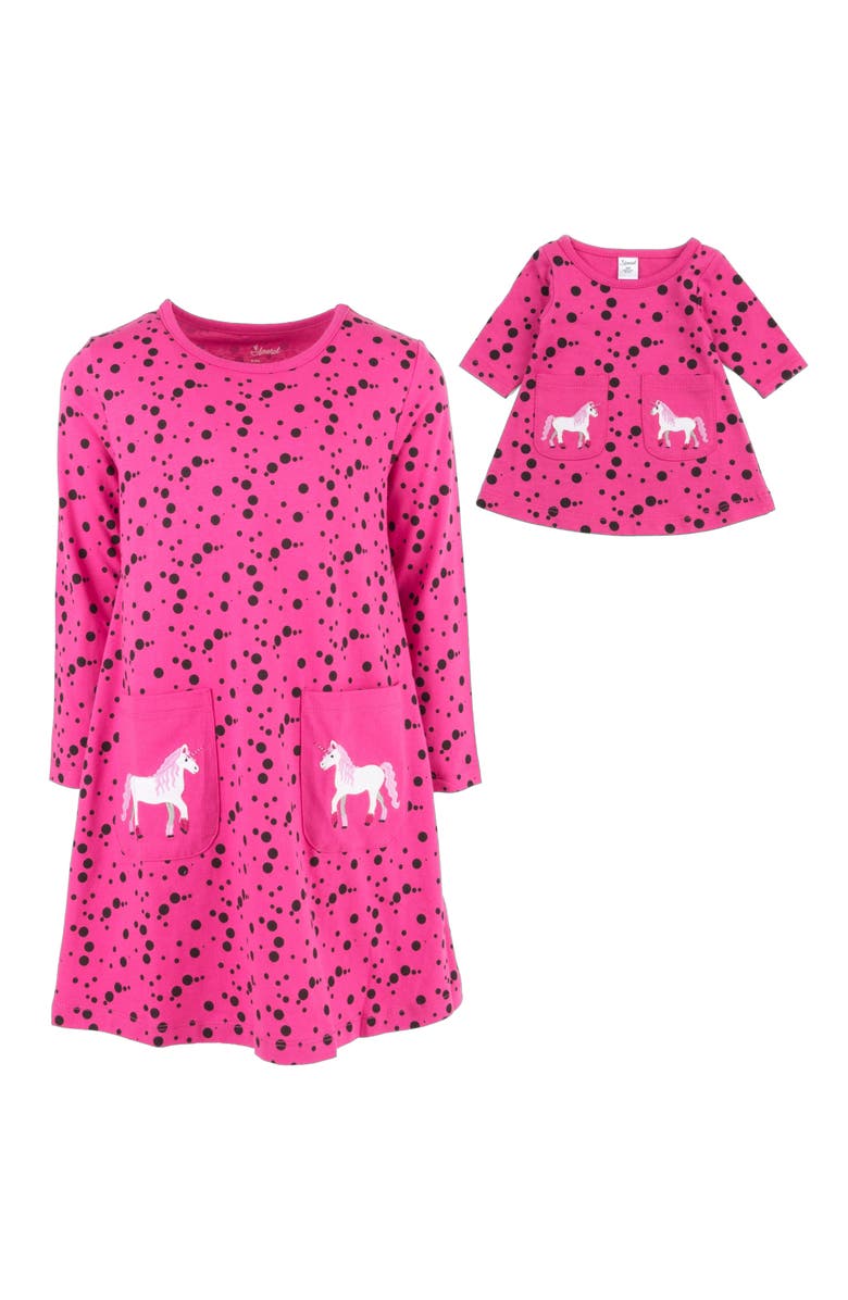 Leveret Girls Cotton Dress with Matching Doll Dress, Printed Design, Alternate, color, Dots With Pocket