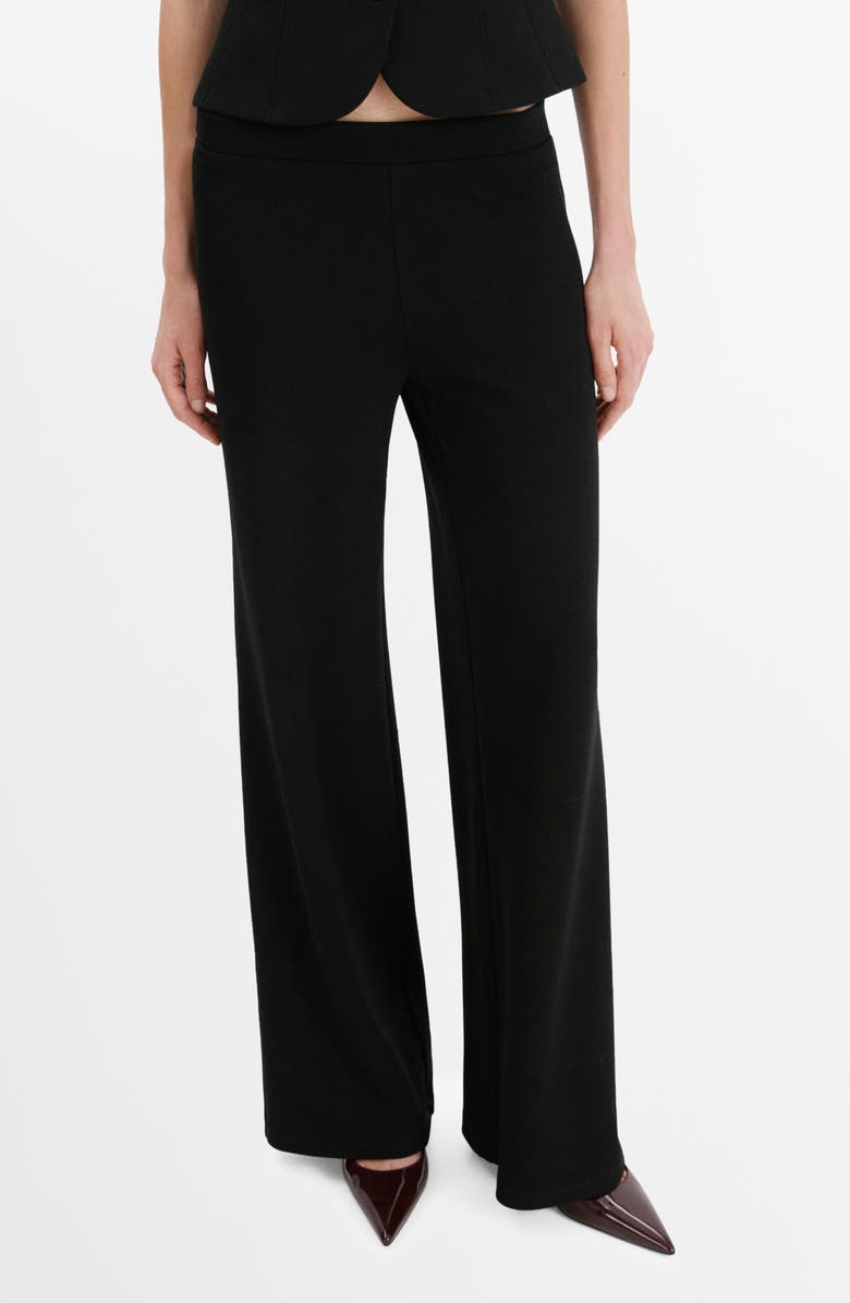 MANGO Elastic Waist Straight Leg Suit Pants, Main, color, Black