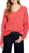 NIC+ZOE Tuck Stitch V-Neck Cotton Blend Sweater