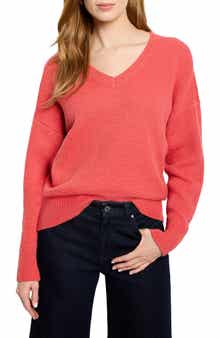NIC+ZOE Tuck Stitch V-Neck Cotton Blend Sweater