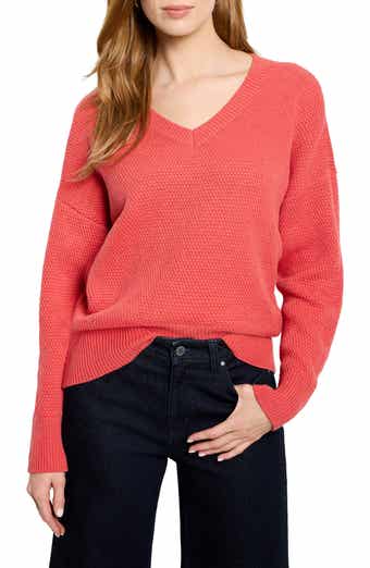 NIC+ZOE Tuck Stitch V-Neck Cotton Blend Sweater