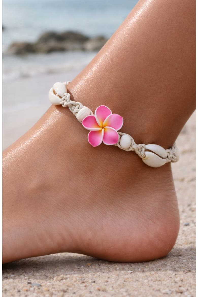 Shell Beaded Flower Anklet, Alternate, color, PINK