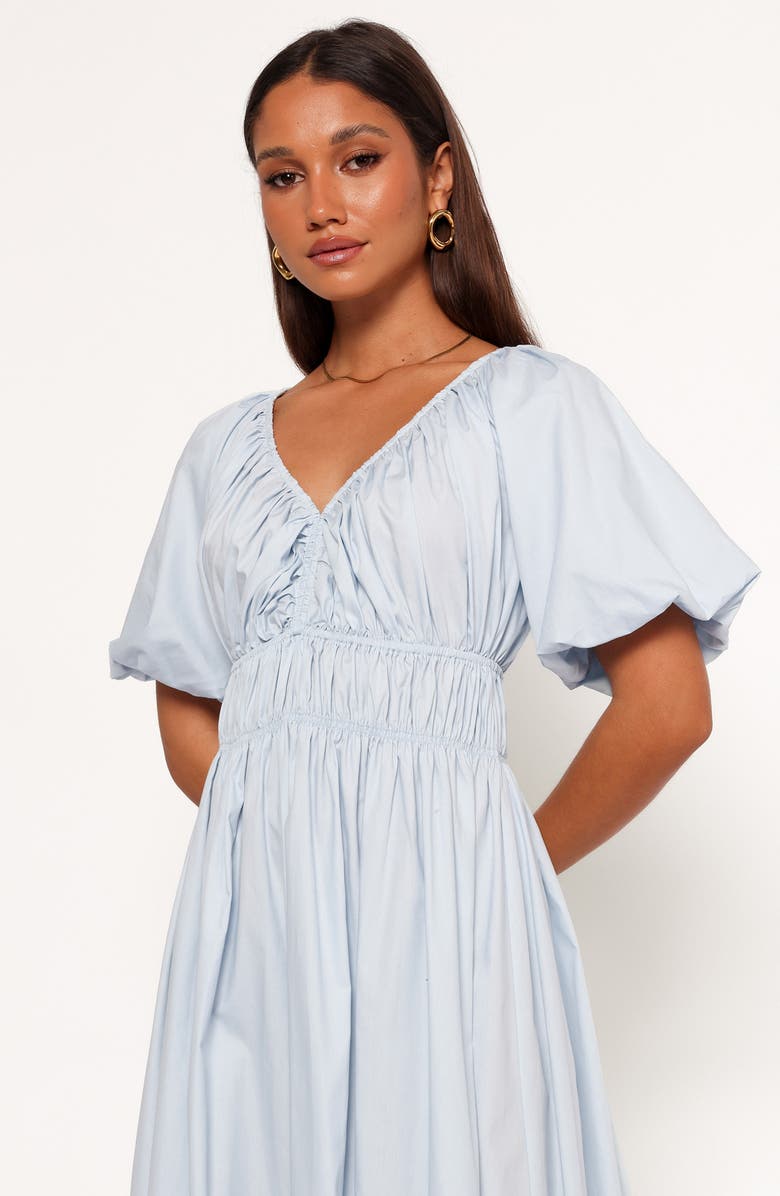 Petal & Pup Rozie Puff Sleeve Cotton Midi Dress, Alternate, color, Baby Blue
