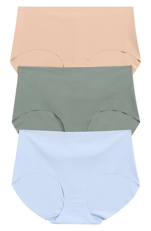 Nordstrom Pack Of 3 Invisible Edge Hipster Briefs In Blue- Tan- Green Multi