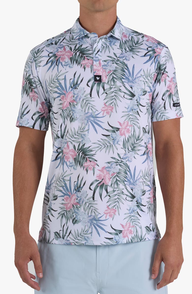 Bad Birdie Core Floral Performance Golf Polo, Main, color, Frosty Petal