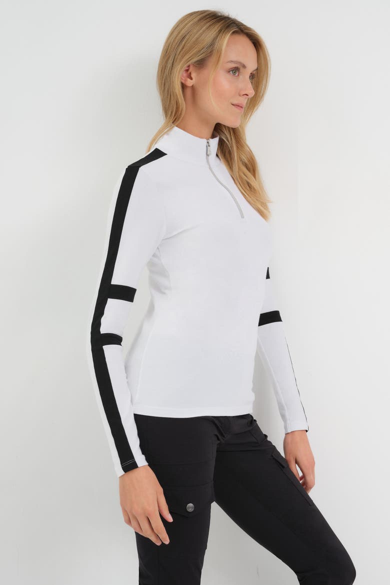 Stacey Sport Striped Zip-Up Top, Alternate, color, White/Black