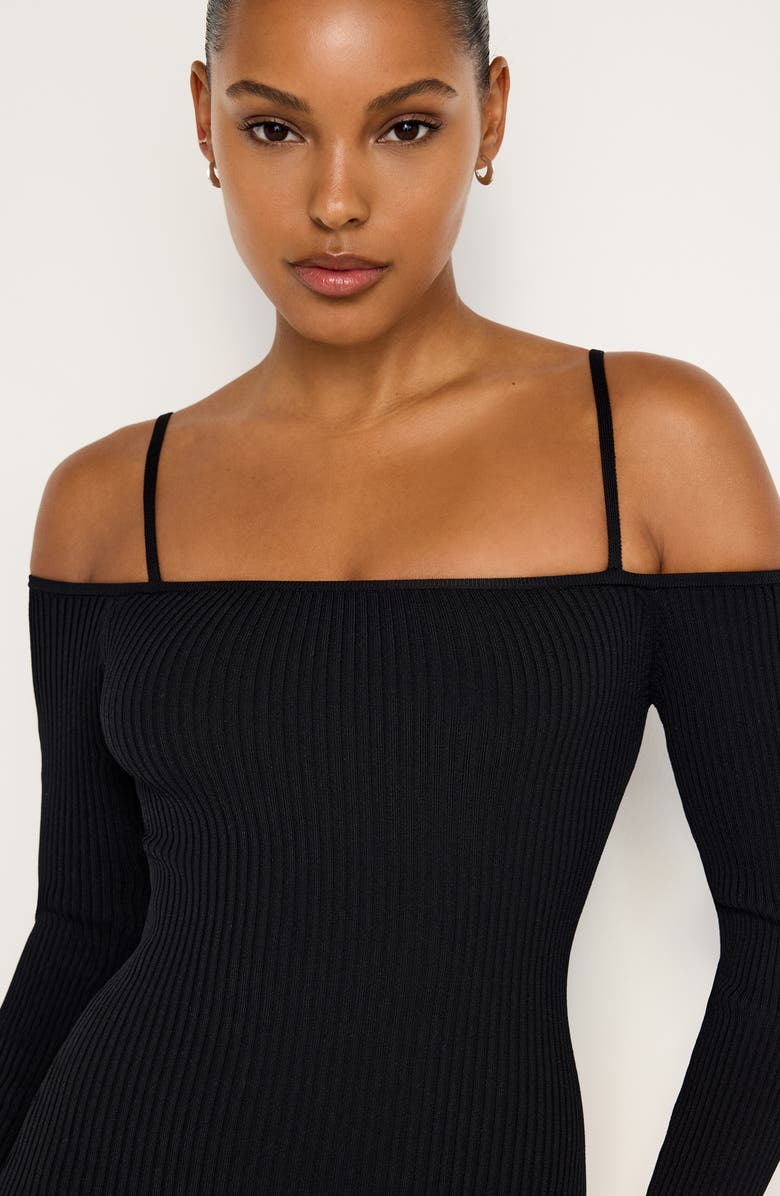 Good American Virgo Cold Shoulder Long Sleeve Rib Sweater Dress, Alternate, color, Black