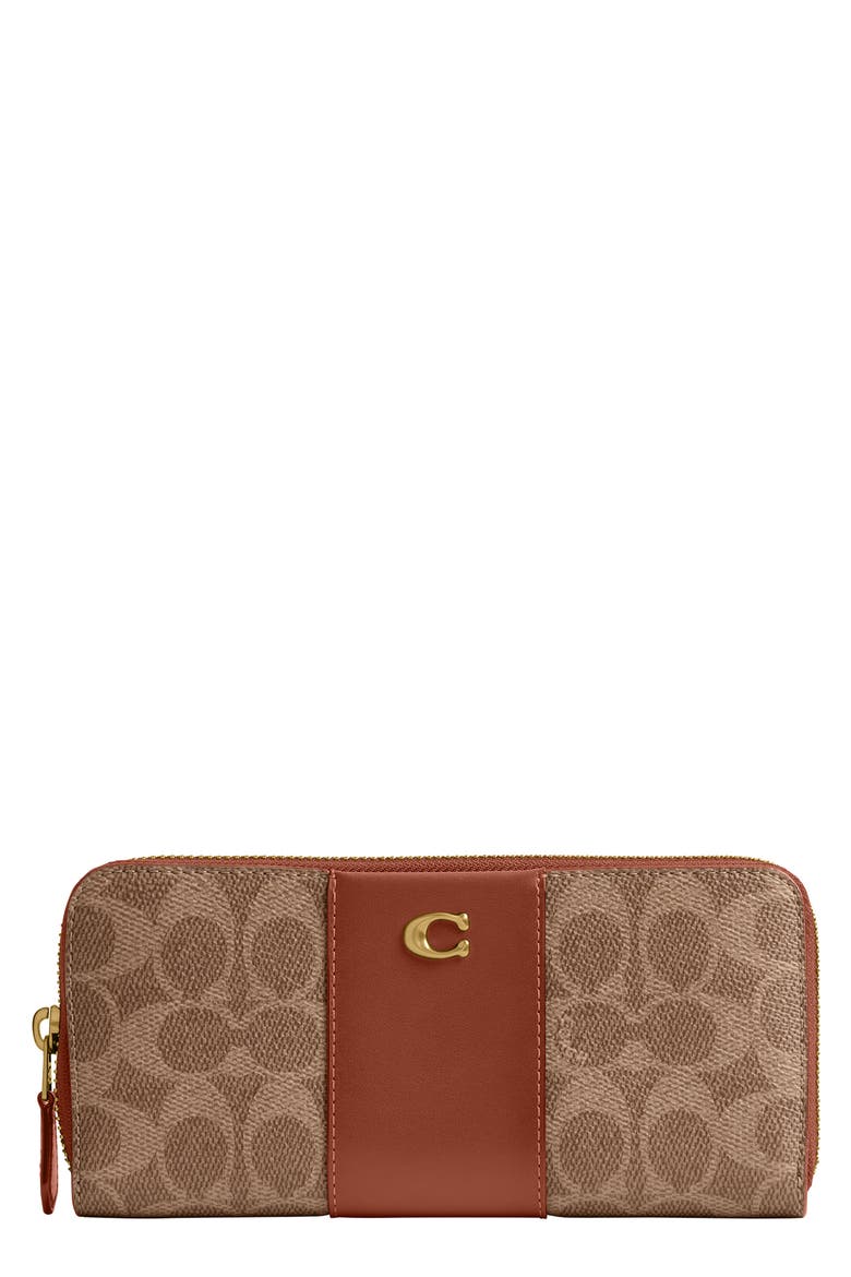 Essential Slim Signature Coated Canvas & Leather Wallet, Main, color, B4/TAN CARAMEL