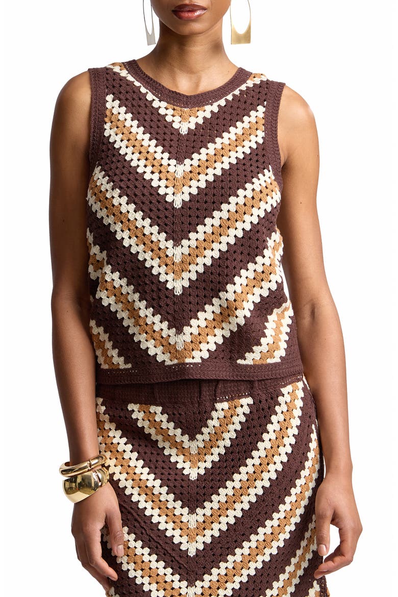 Chevron Crochet Sleeveless Top, Main, color, BROWN MULTI